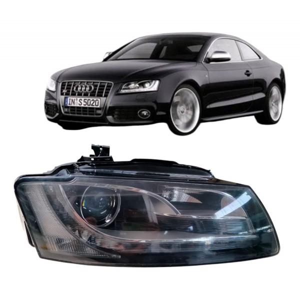 Farol Esquerd Audi A5 Led Xenon E Mascara Neg 2010/13 Detalh
