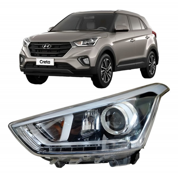 Farol Esquerdo Creta 2016 2017 A  2019 C/led Detalhe Esquerdo/motorista