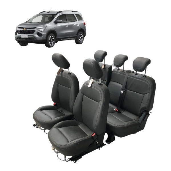 Jogo Banco Completo Chevrolet Spin 2015 A 2023 Couro Preto