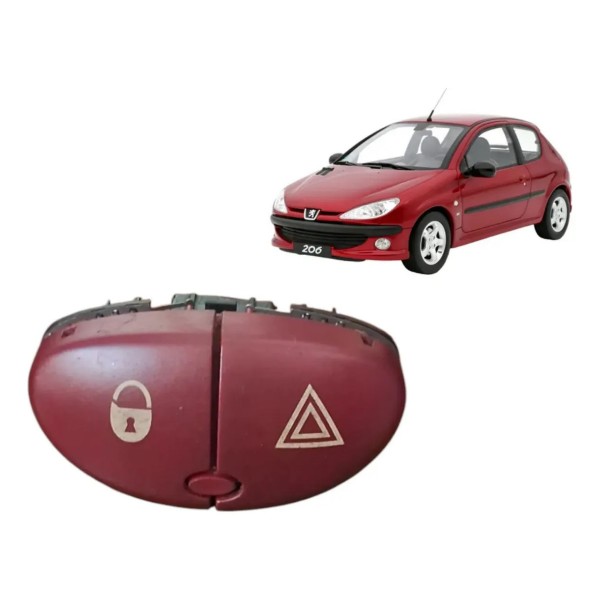 Botão Pisca Alerta Com Trava Portas Compatível Peugeot 206  Vermelho