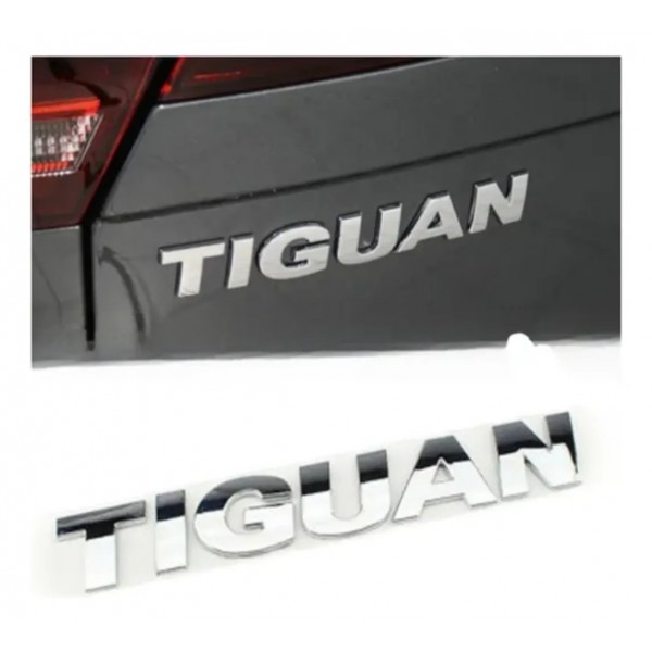 Emblema Tiguan Volkswagen Letreiro Preto Tampa Traseira Mala Prateado