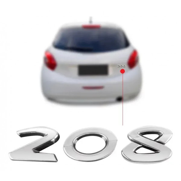 Emblema Letreiro Traseiro Peugeot 208 2013/2019 Cromado Cromado