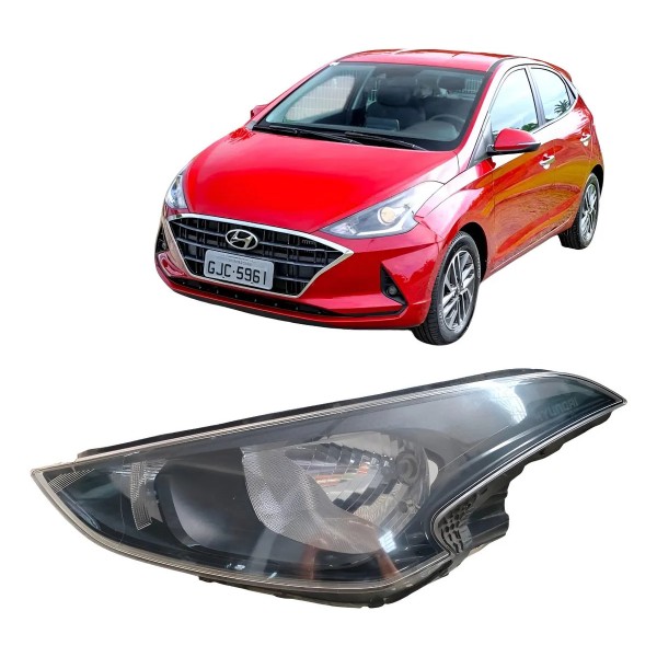 Farol Esquerdo Hyundai Hb20 Evoluti C/masc Negr Detalhe Esquerdo/motorista